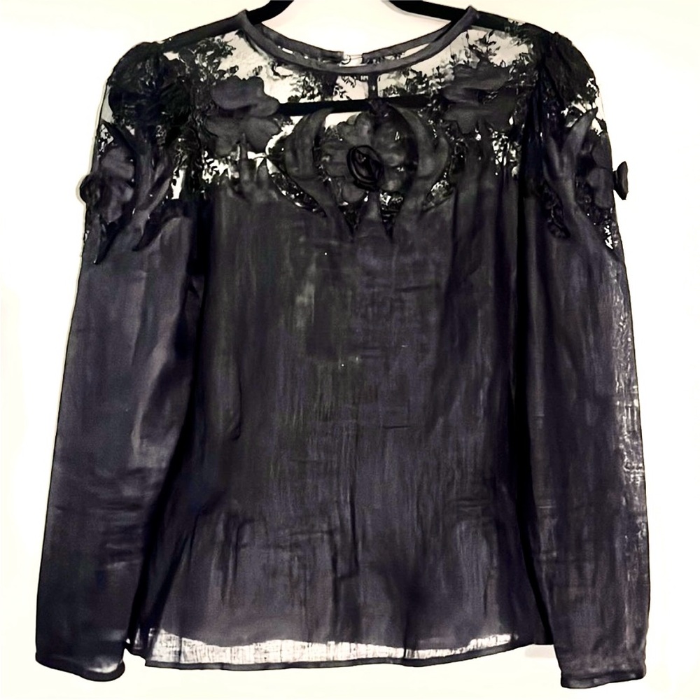 Vintage Lace Appliqued Linen Blouse